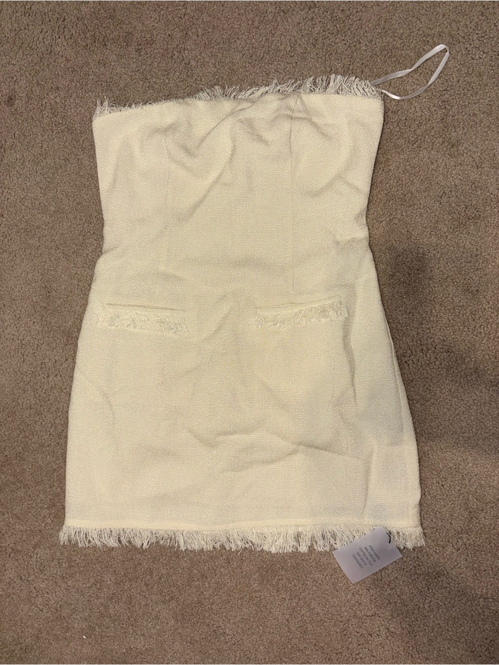 Fringe-Trim Strapless Mini Dress in Cream - Picture 3 of 5